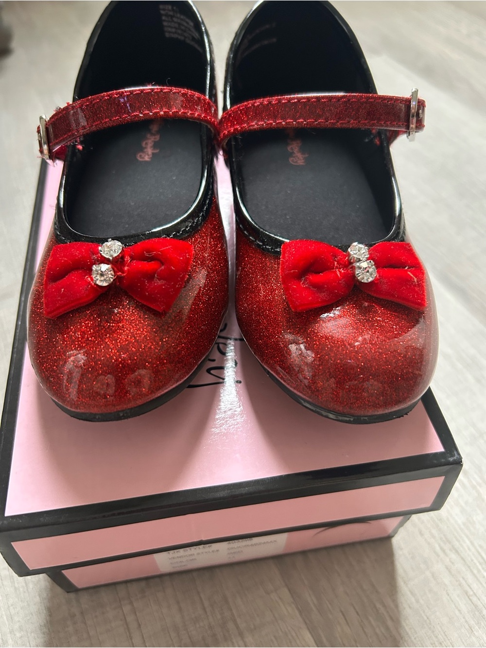 Girls Red Sparkle Mary Jane light up Shoes with Bow
